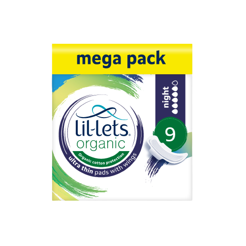 Lil-Lets Organic Night Pads with Wings- Megapack x 54 - Night-time use & Heavy Flow